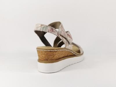 Sandale compensée beige à fleurs pour femme RIEKER V3887