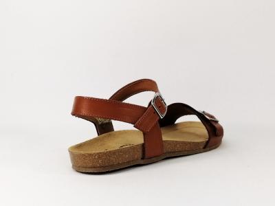 Sandale plate en cuir camel fabriquée en Espagne JORDANA 2136 femme
