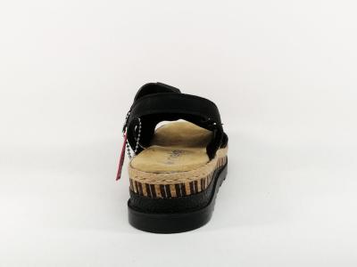 Sandale noire femme chic confortable RIEKER V7972 semelle moelleuse et élastiques