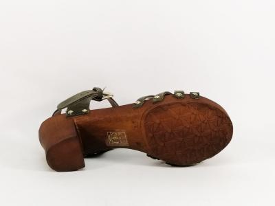 Sandale cuir talon bois destockage TROPEZIENNES toopaya kaki femme à pas cher