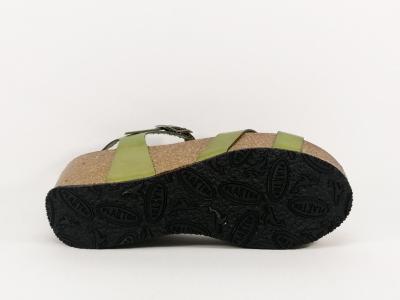 Sandale femme confortable compensée semelle bio tout cuir vert PLAKTON So Final