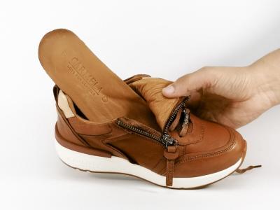 Sneakers femme cuir camel tendance confortable destockage CARMELA 160208 zip lacets