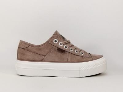 Basket femme velours taupe semelle blanche BANANA MOON rumeur