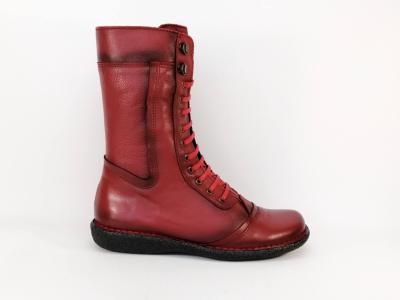 Botte en cuir rouge à lacets BRAN’S 516 Fabriquée en Espagne pour femme