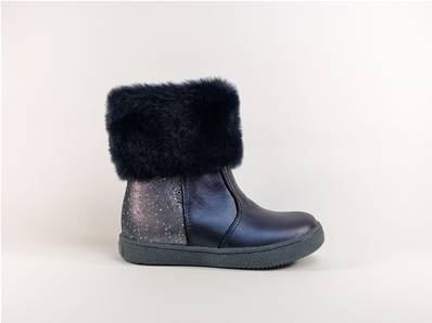 Bottine fourrée en cuir bleu marine BOPY Bilki pour fillette