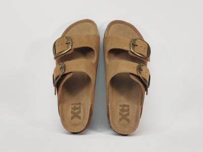 Claquette femme été cuir camel semelle mémoire de forme confortable destockage XTi 144039 pas cher