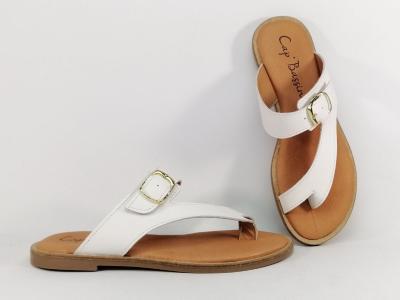 Mule plate femme cuir blanc confortable tong chic  pas cher CAP BASSIN 25060