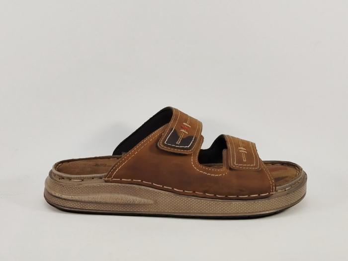 Mule homme confortable cuir marron à scratch pieds larges semelle épaisse MORAN'S tashat
