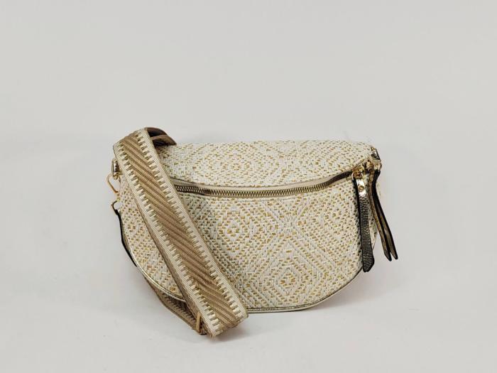 Sac banane femme pas cher chic doré beige raphia paille tendance MARO S12-21