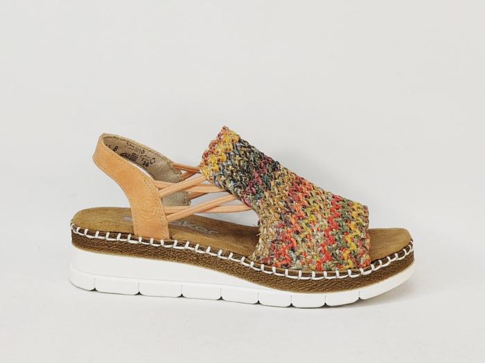 Sandale femme pied large chic semelle confortable RIEKER V1241 à élastiques