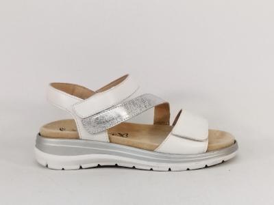 Sandale femme semelle amovible grand confort chic cuir blanc argent CAPRICE 28716 pieds larges