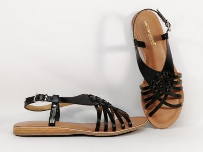 Sandale TROPEZIENNES henika cuir noir chic en destockage  pas cher