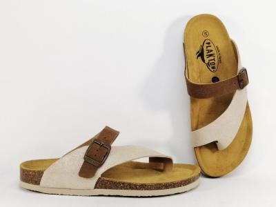 Tong femme chic et confortable cuir beige marron PLAKTON barbados fabrication Espagne