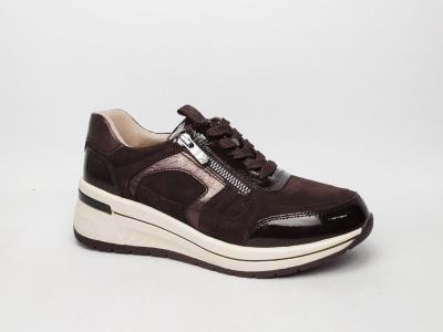 Basket femme pieds larges grand confort cuir marron chocolat CAPRICE 23300 largeur H