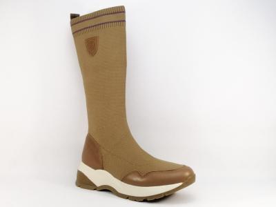 Botte chaussette femme camel toile et cuir destockage CARMELA 160354 à pas cher