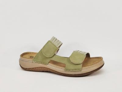 Mules femme confortable vertes semelle cuir à scratch MORAN'S dupaly