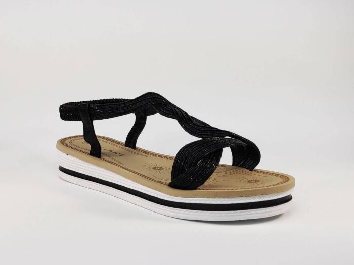Sandale femme tendance et pas cher noir semelle épaisse LAURA MODE WL#055