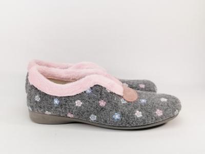 Pantoufle femme confortable gris rose motif fleurs ZEL'S 2281 - Fabrication Espagne