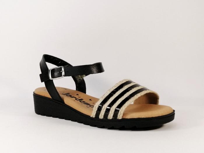 Sandale noir compensée en cuir fabriquée en Espagne JORDANA 3533 femme