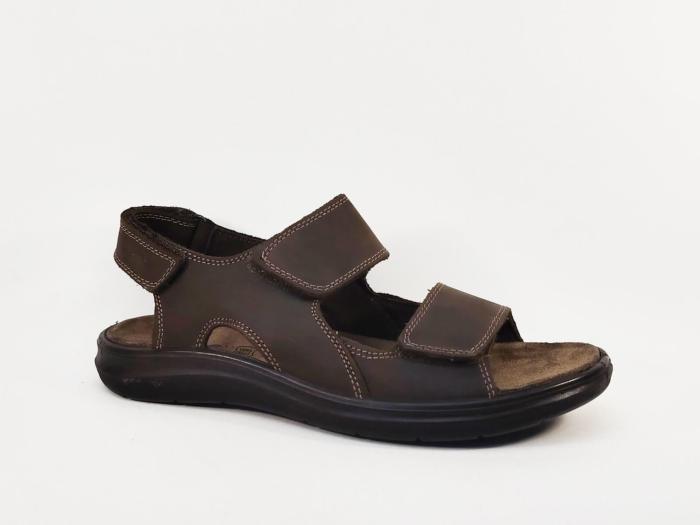 Sandale de marche homme confortable cuir marron à scratch destockage IMAC 753071