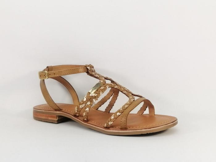 Sandale femme TROPEZIENNES bongo destockage à pas cher tout cuir camel tendance