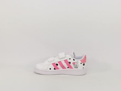 Basket blanche à velcro fille destockage ADIDAS grand court édition disney