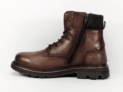 Boots homme cuir marron montante à lacets zip destockage DOCKERS 51GL001