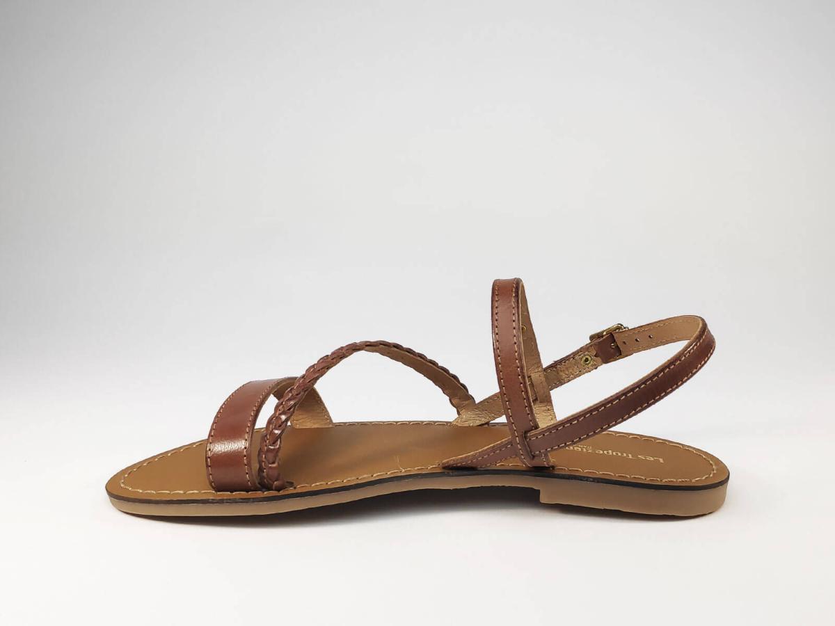 sandale plate cuir camel femme