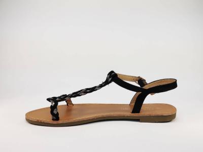 Sandale noire plate en cuir grande pointure femme pas cher CINK ME HSDM06