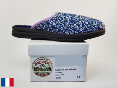 Chausson femme été pieds sensibles coton marine toile fleuris BOSSI loriane fabrication France