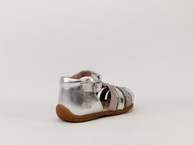 Chaussure d'été cuir argent pour fille bébé destockage ASTER Ofilie