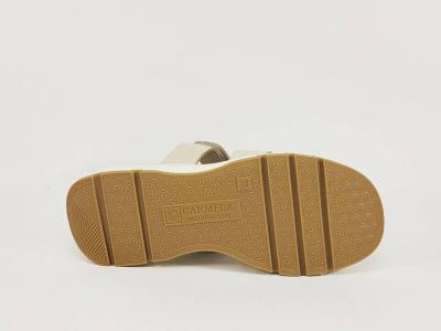 Mule compensée femme cuir beige chic confortable à scratch destockage CARMELA 162330 à pas cher