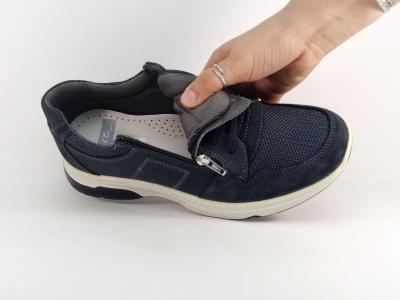 Basket homme confortable zip lacets cuir marine en destockage IMAC ARA 704905