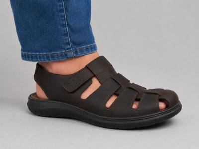 Sandale homme confortable bout fermé cuir marron destockage IMAC 753081 à pas cher