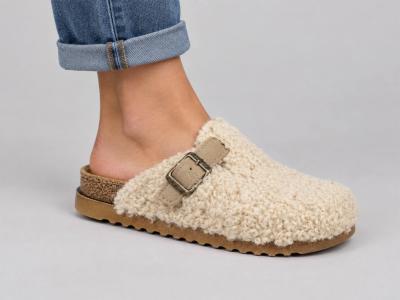 Sabot femme original cuir confort et original aspect laine MORAN'S melon