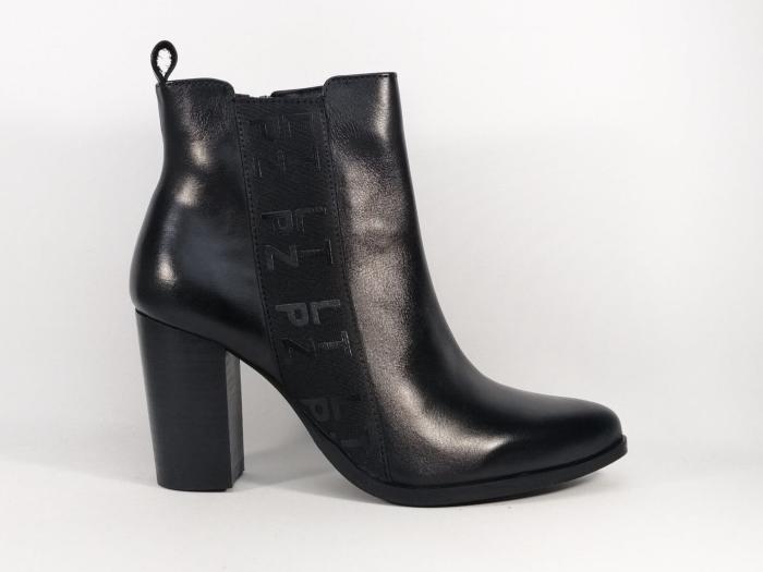 Bottine femme cuir noir à talon haut destockage TROPEZIENNES krisp