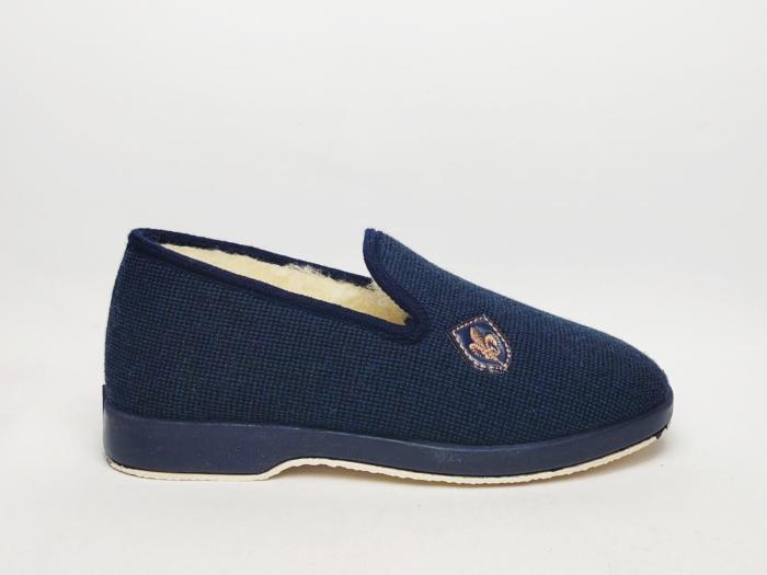 Chaussons chauds homme charentaise fourrée pure laine SOCA 0591 marine