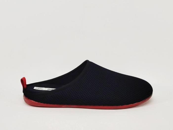 Chausson mule été homme toile noire nid d'abeille pieds sensibles CHIC RELAX duchene