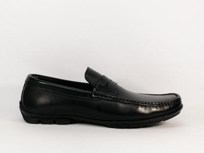 Mocassin homme tout cuir noir grand confort destockage MORAN'S zimo