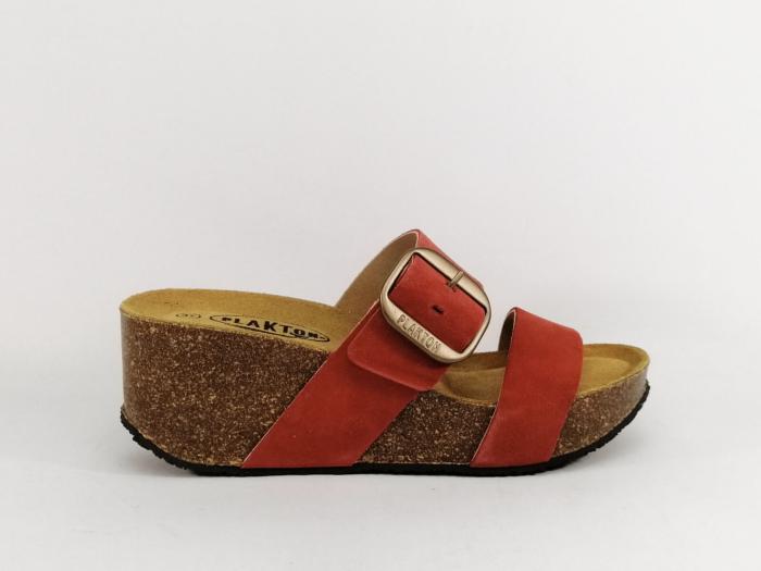Mule compensée femme confortable cuir terracota PLAKTON so rock fabrication Espagne