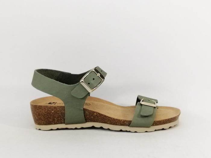 Sandale compensée femme semelle confortable cuir vert destockage MORAN'S Jouty à pas cher
