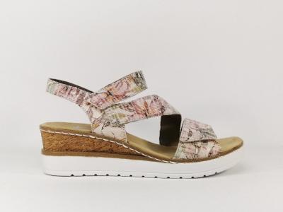 Sandale compensée beige à fleurs pour femme RIEKER V3887