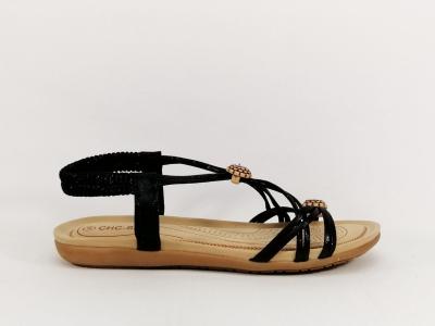 Sandale noire plate tendance à pas cher pour femme CHIC SHOES DF16