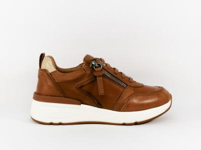 Sneakers femme cuir camel tendance confortable destockage CARMELA 160208 zip lacets