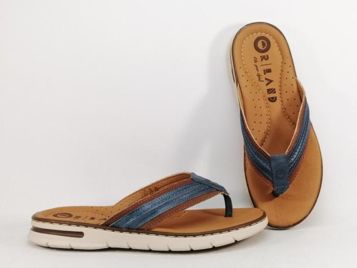 Tong homme cuir confortable ORLAND 25002 jean camel Fabrication Portugal à pas cher