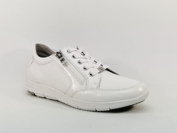 Tennis confort cuir souple blanc CAPRICE 23754 largeur G femme