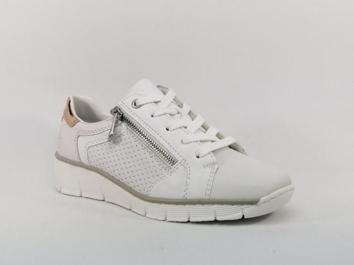 Basket compensée cuir blanc RIEKER 53703 femme confort