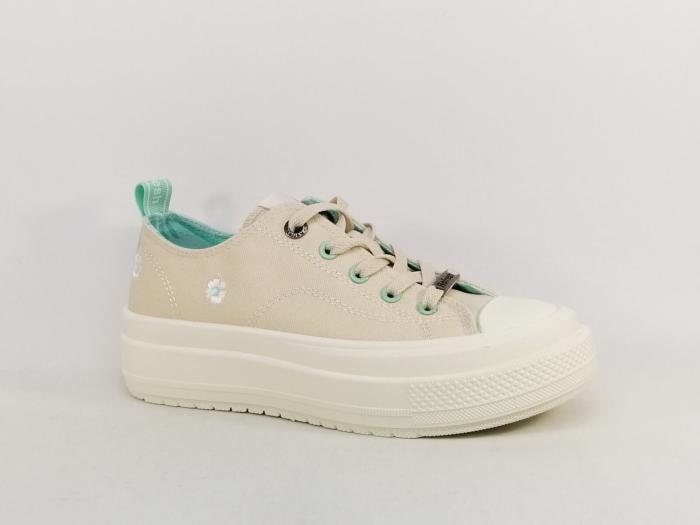 Basket femme originale toile beige tendance confortable destockage REFRESH 172562 pas cher