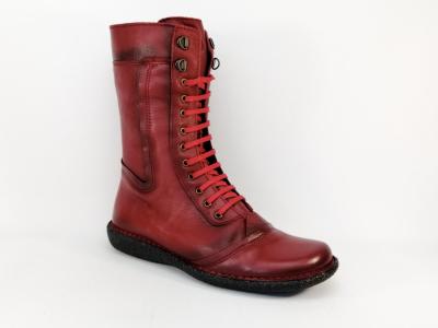 Botte en cuir rouge  lacets BRANS 516 Fabrique en Espagne pour femme