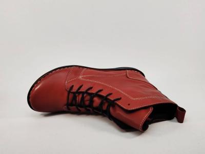 Bottine femme cuir rouge souple confortable MORAN'S gramis plate avec zip et lacets